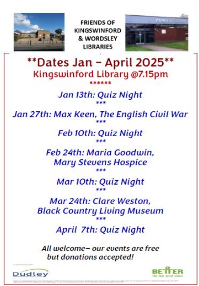 Friends of Kingswinford and Wordsley Libraries - January-April 2025